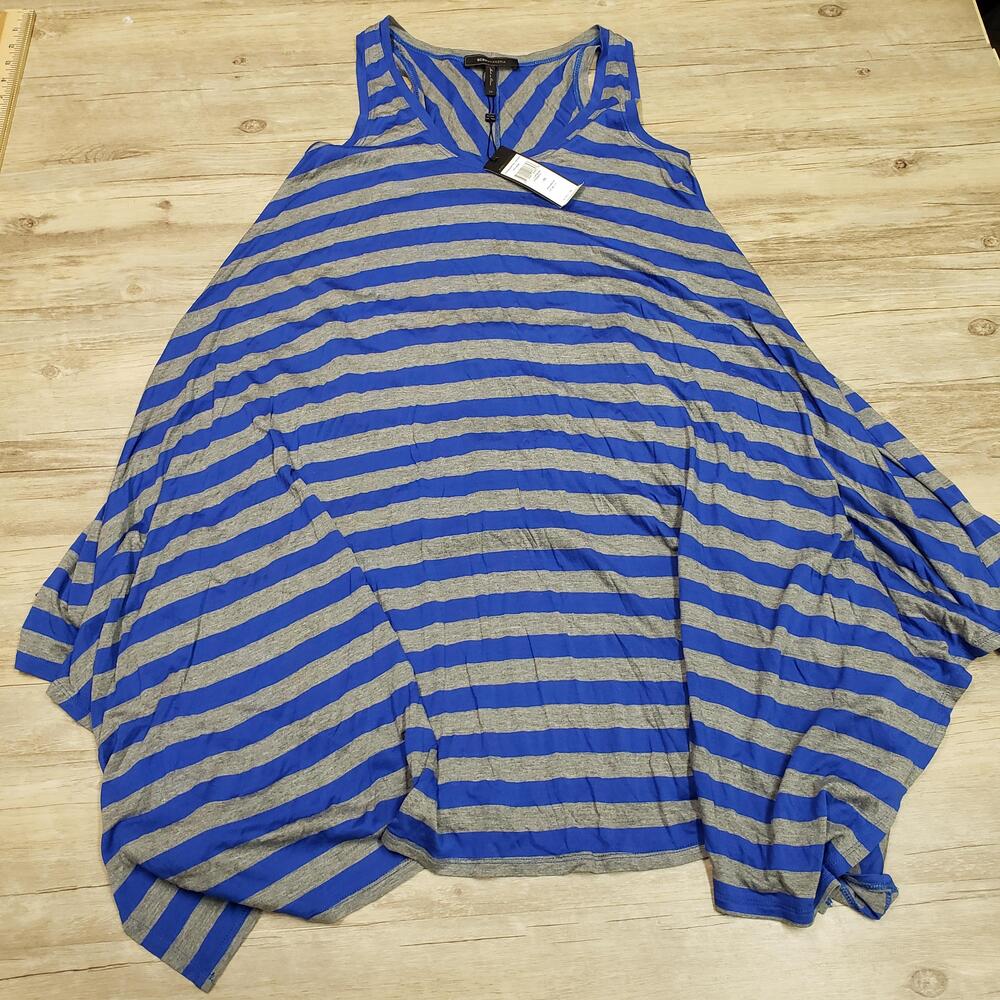 BCBGMAXAZRIA Mylene Dress Womens XS Blue Gray Stripe Tank Maxi Trapeze Swing